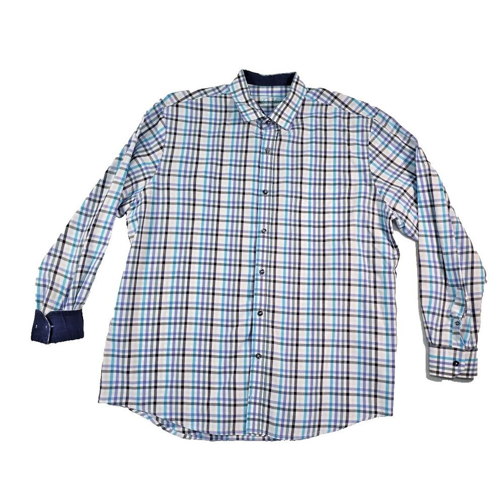 Tasso Elba Men's Shirt 100% Cotton XL 17-17.5 Long Sleeve Plaid Flip Cuff NWOT